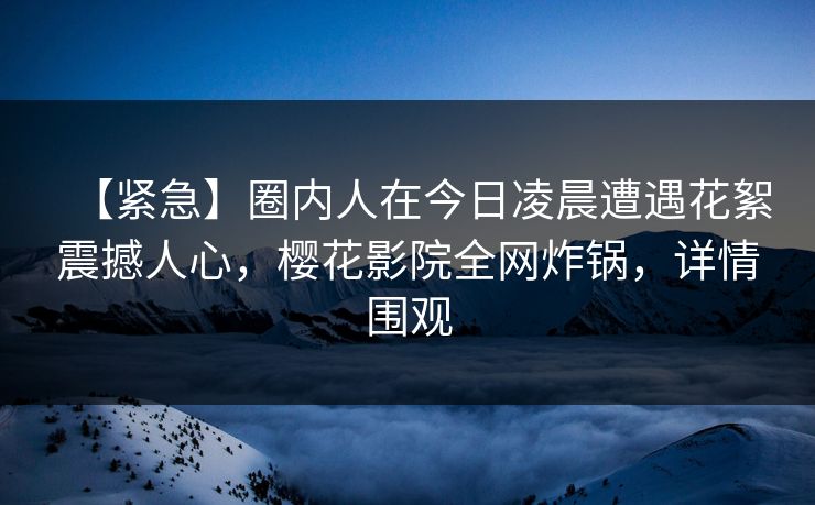 【紧急】圈内人在今日凌晨遭遇花絮震撼人心，樱花影院全网炸锅，详情围观