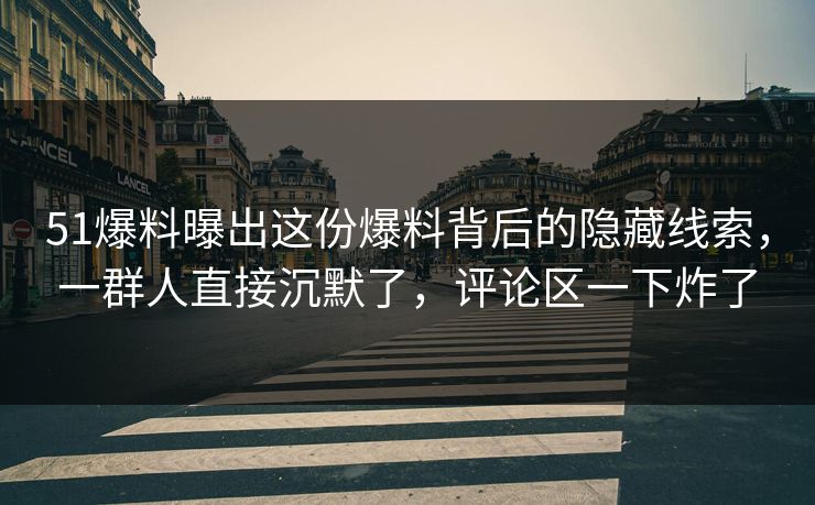 51爆料曝出这份爆料背后的隐藏线索，一群人直接沉默了，评论区一下炸了